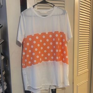 Women's White Tee with Orange Polka Dot Panel
